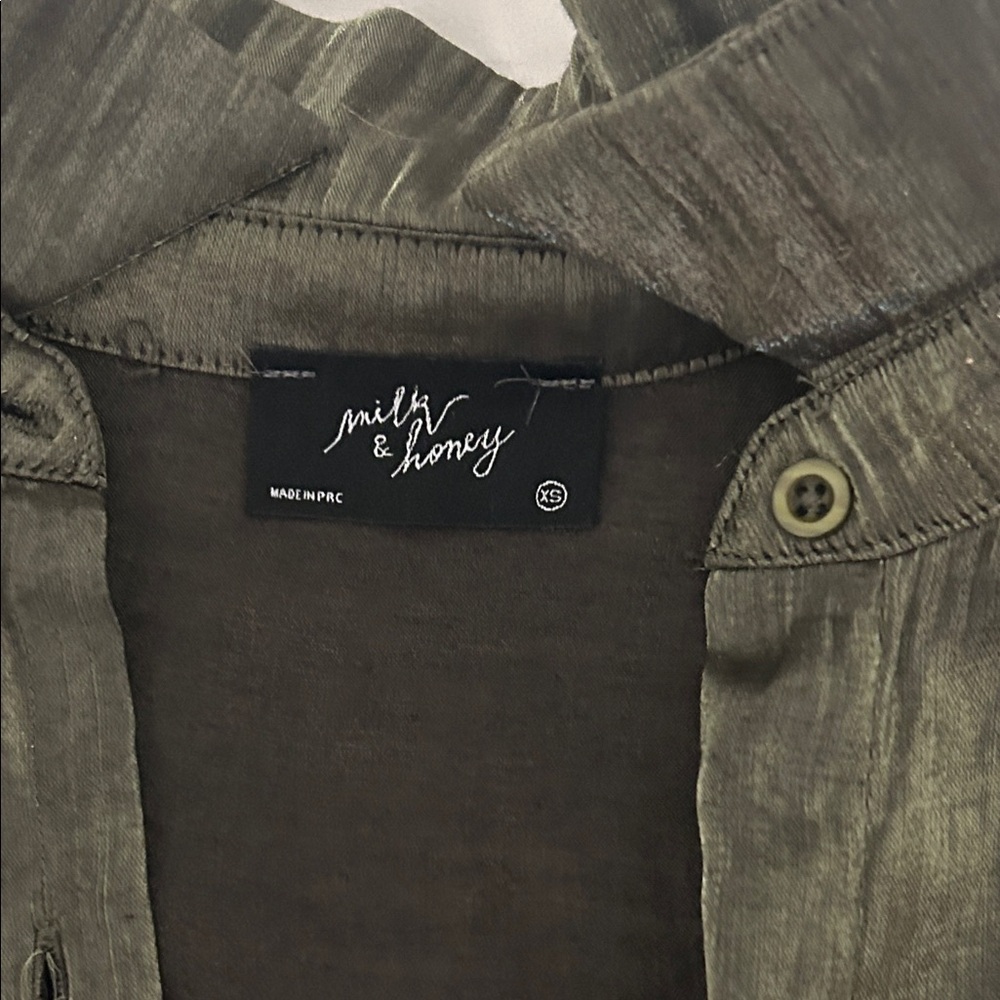 Metallic Olive Button-Up Blouse - Picture 2 of 4